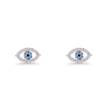 Evil Eye Earrings 6.2mm Floral Blue & Clear Cubic Zirconia 925 Sterling Silver