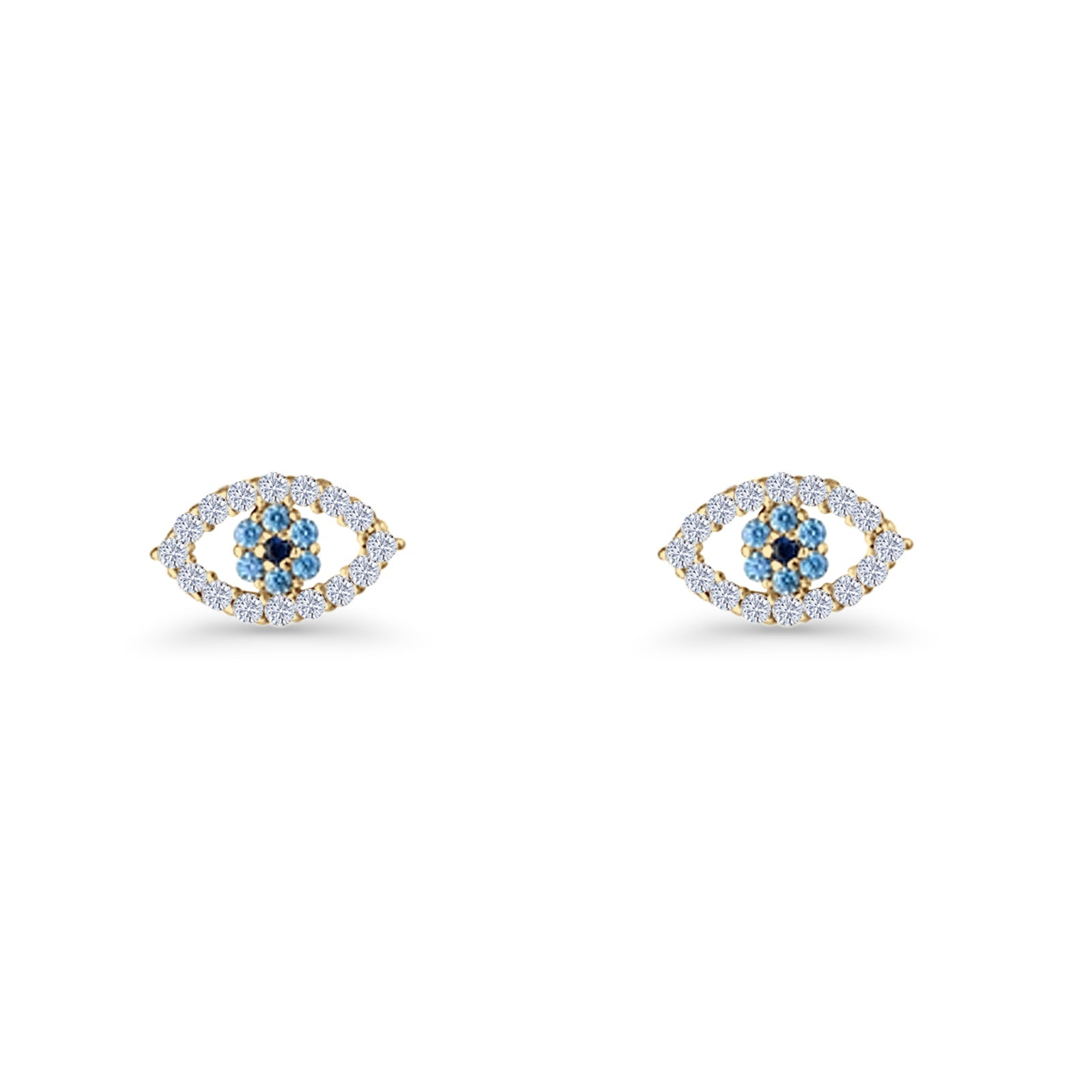 Evil Eye Earrings 6.2mm Floral Blue & Clear Cubic Zirconia 925 Sterling Silver
