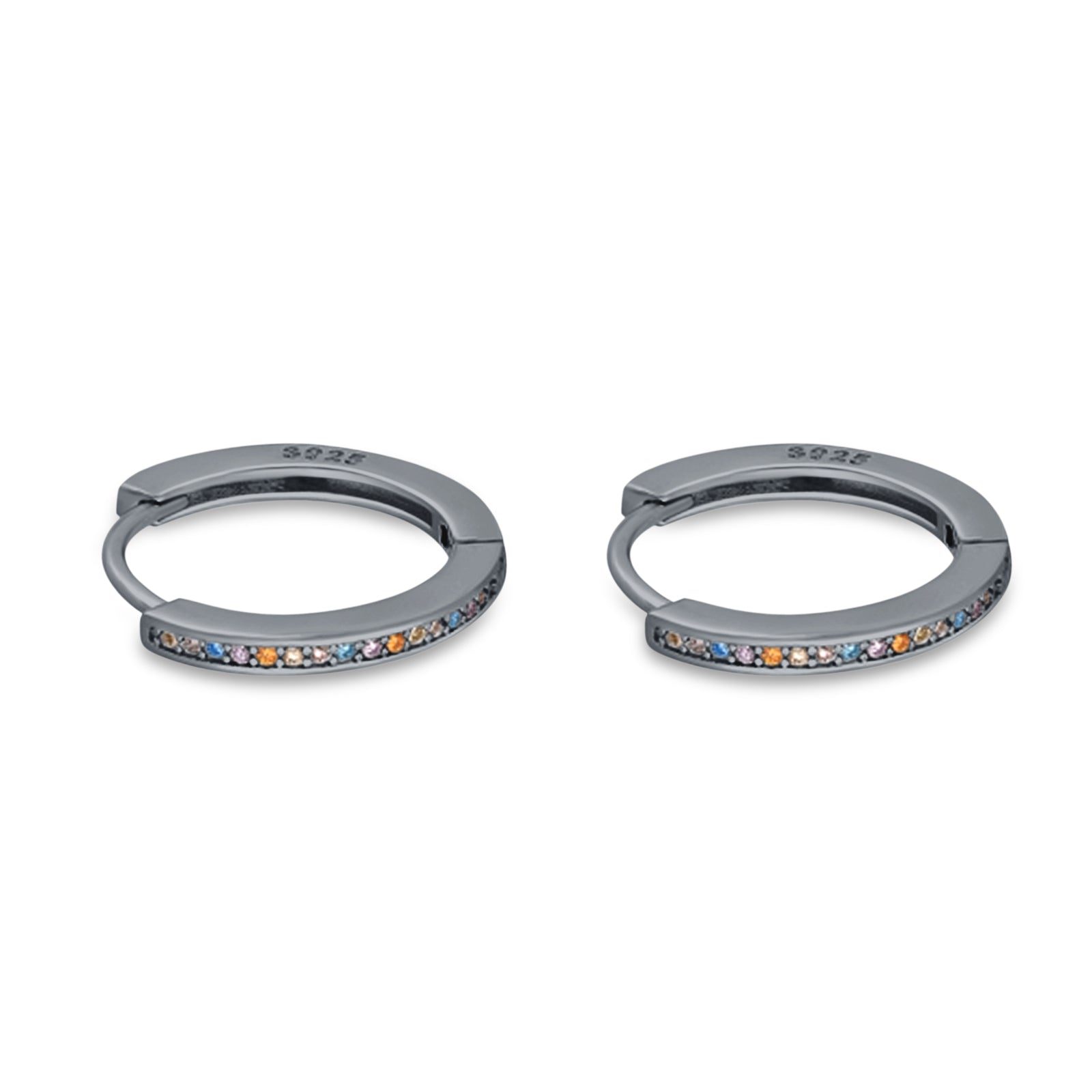 Round 20mm Multicolor Cubic Zirconia Huggie Hoop Earrings 925 Sterling Silver