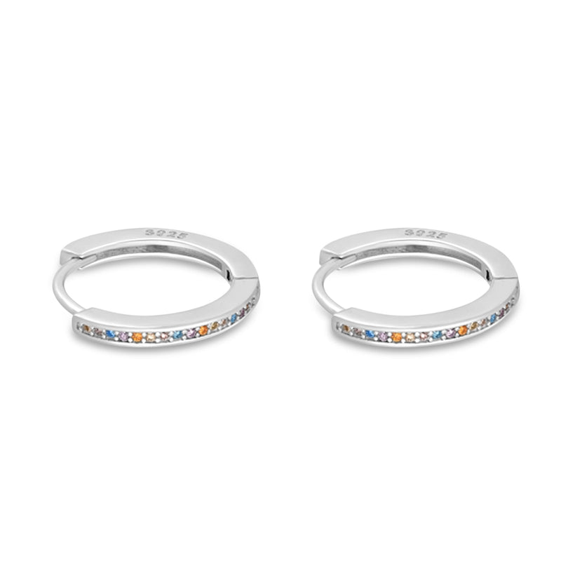 Round 20mm Multicolor Cubic Zirconia Huggie Hoop Earrings 925 Sterling Silver