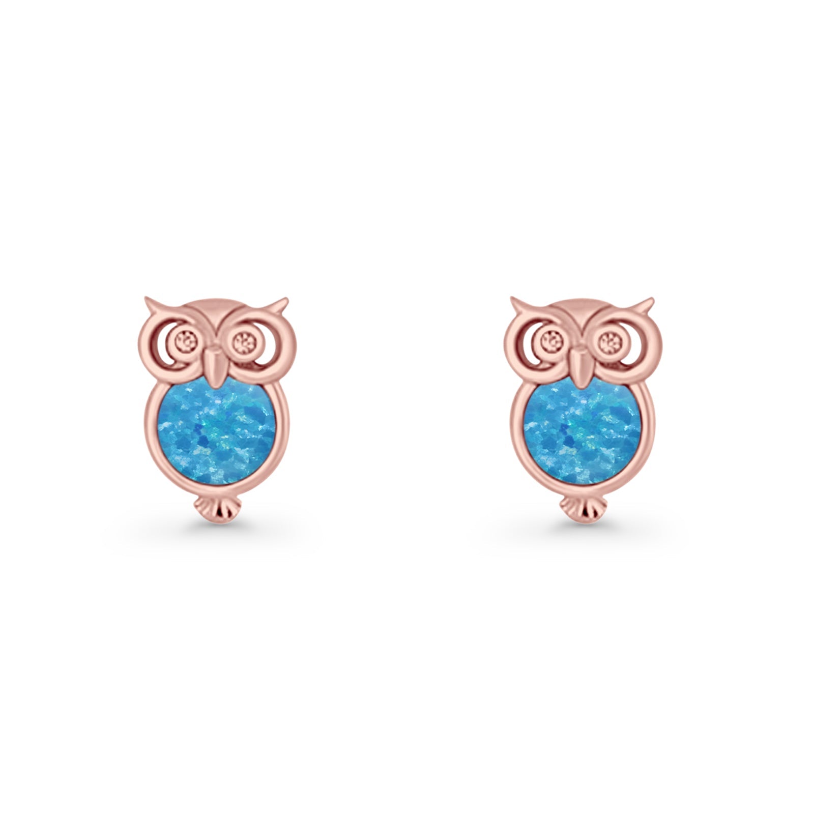 Round 9.7mm Lab Created Opal Owl Stud Earring 925 Sterling Silver
