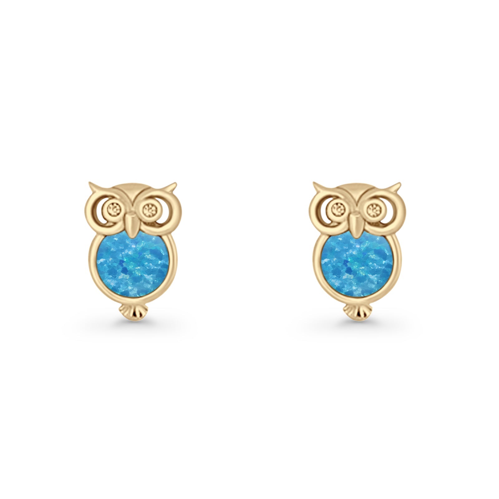 Round 9.7mm Lab Created Opal Owl Stud Earring 925 Sterling Silver