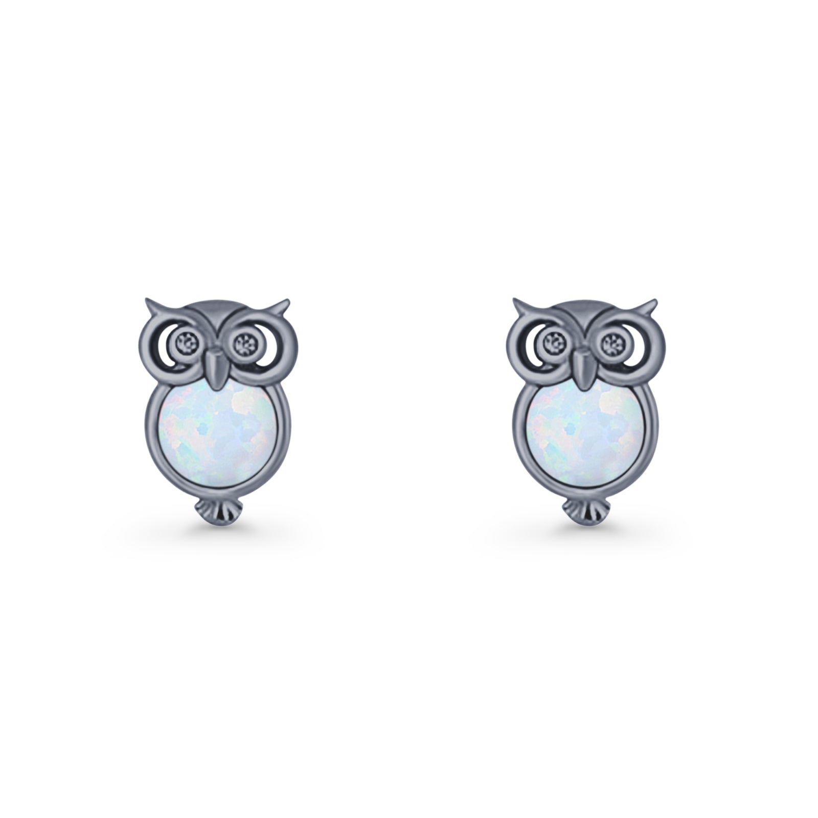 Round 9.7mm Lab Created Opal Owl Stud Earring 925 Sterling Silver