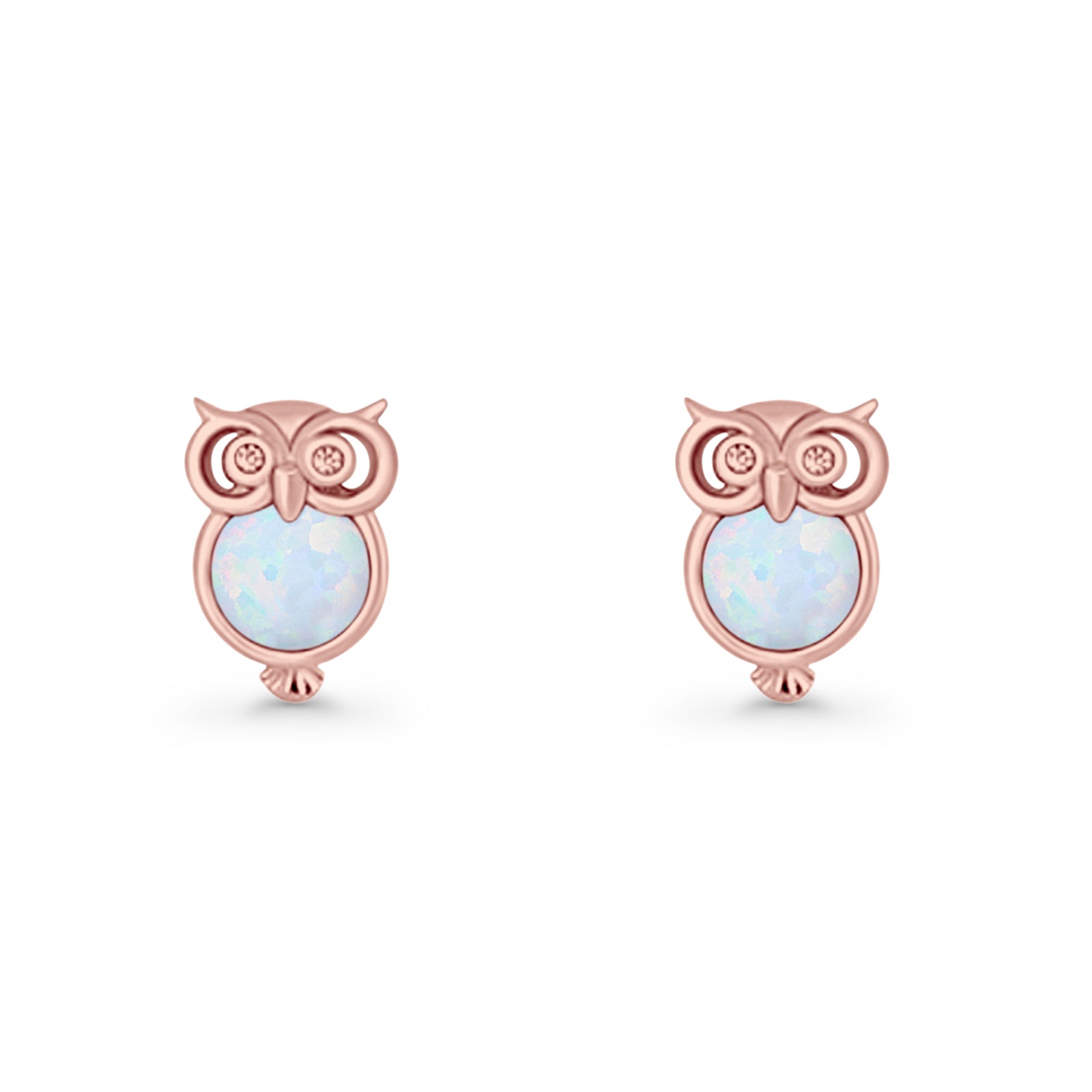 Round 9.7mm Lab Created Opal Owl Stud Earring 925 Sterling Silver