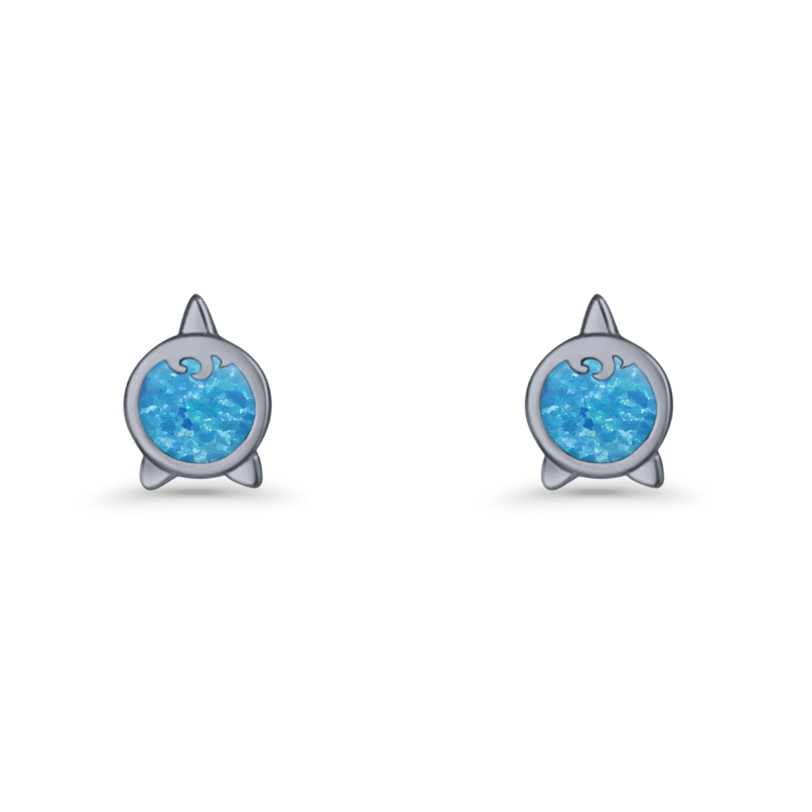 Round 9.6mm Lab Created Opal Unicorn Stud Earring 925 Sterling Silver