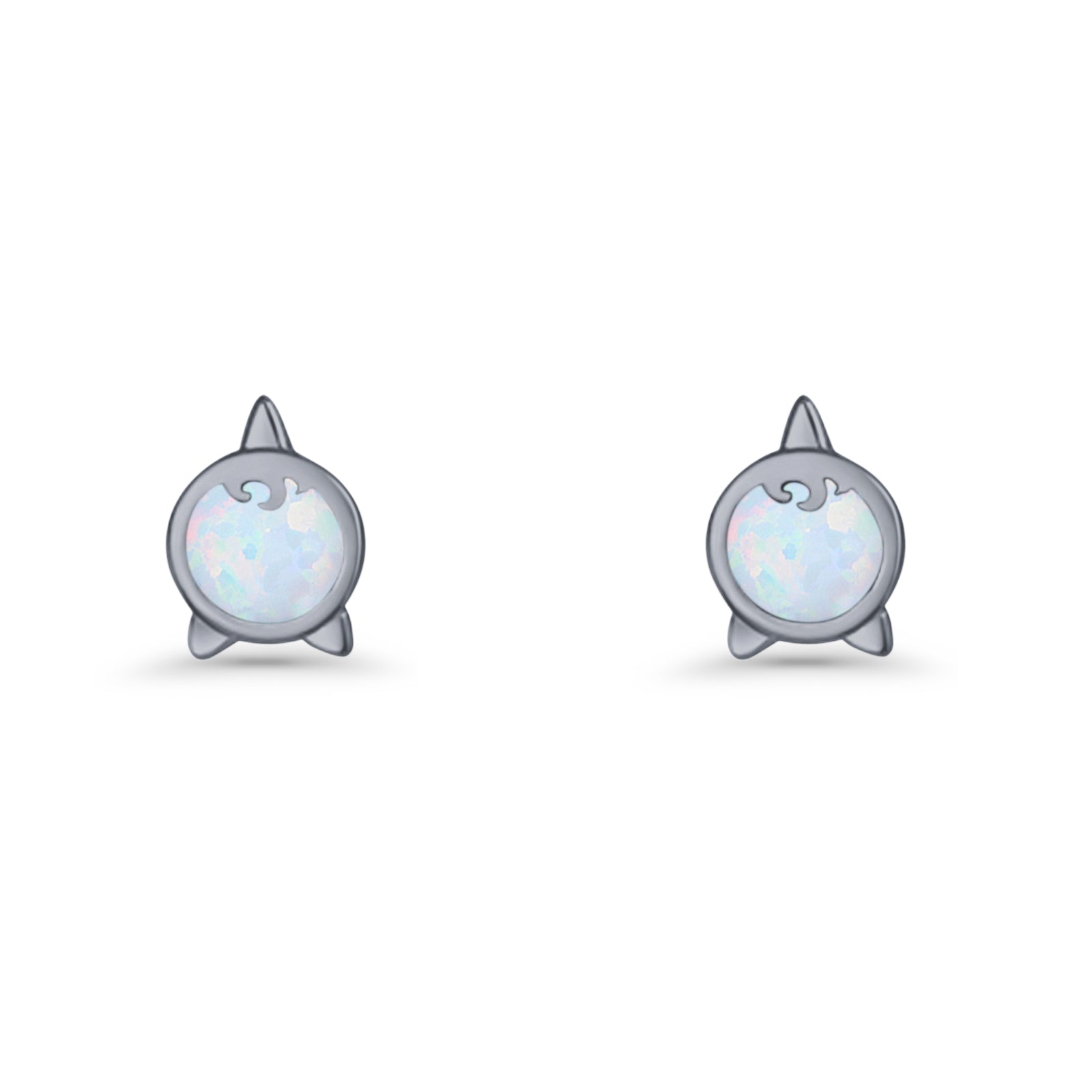 Round 9.6mm Lab Created Opal Unicorn Stud Earring 925 Sterling Silver