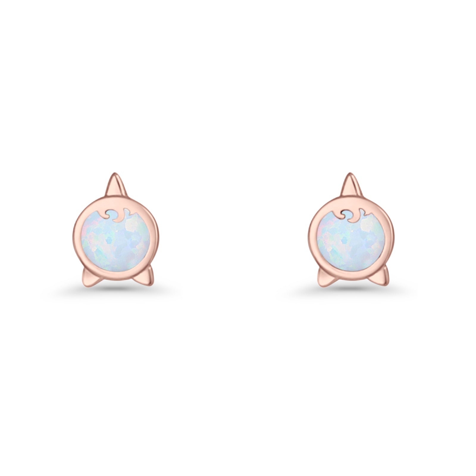 Round 9.6mm Lab Created Opal Unicorn Stud Earring 925 Sterling Silver