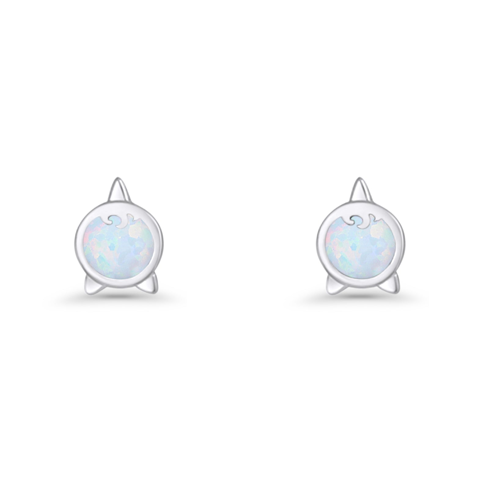 Round 9.6mm Lab Created Opal Unicorn Stud Earring 925 Sterling Silver