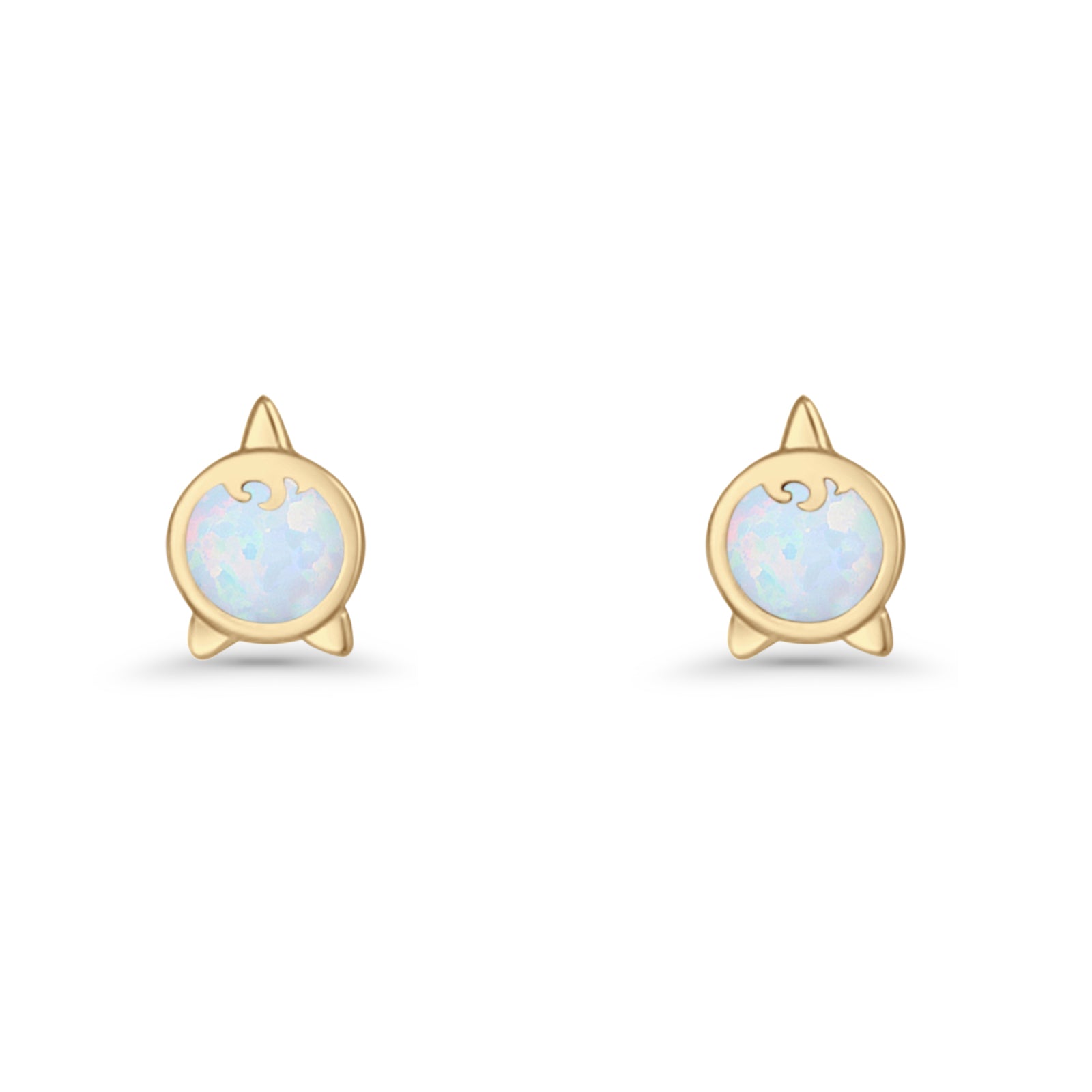 Round 9.6mm Lab Created Opal Unicorn Stud Earring 925 Sterling Silver