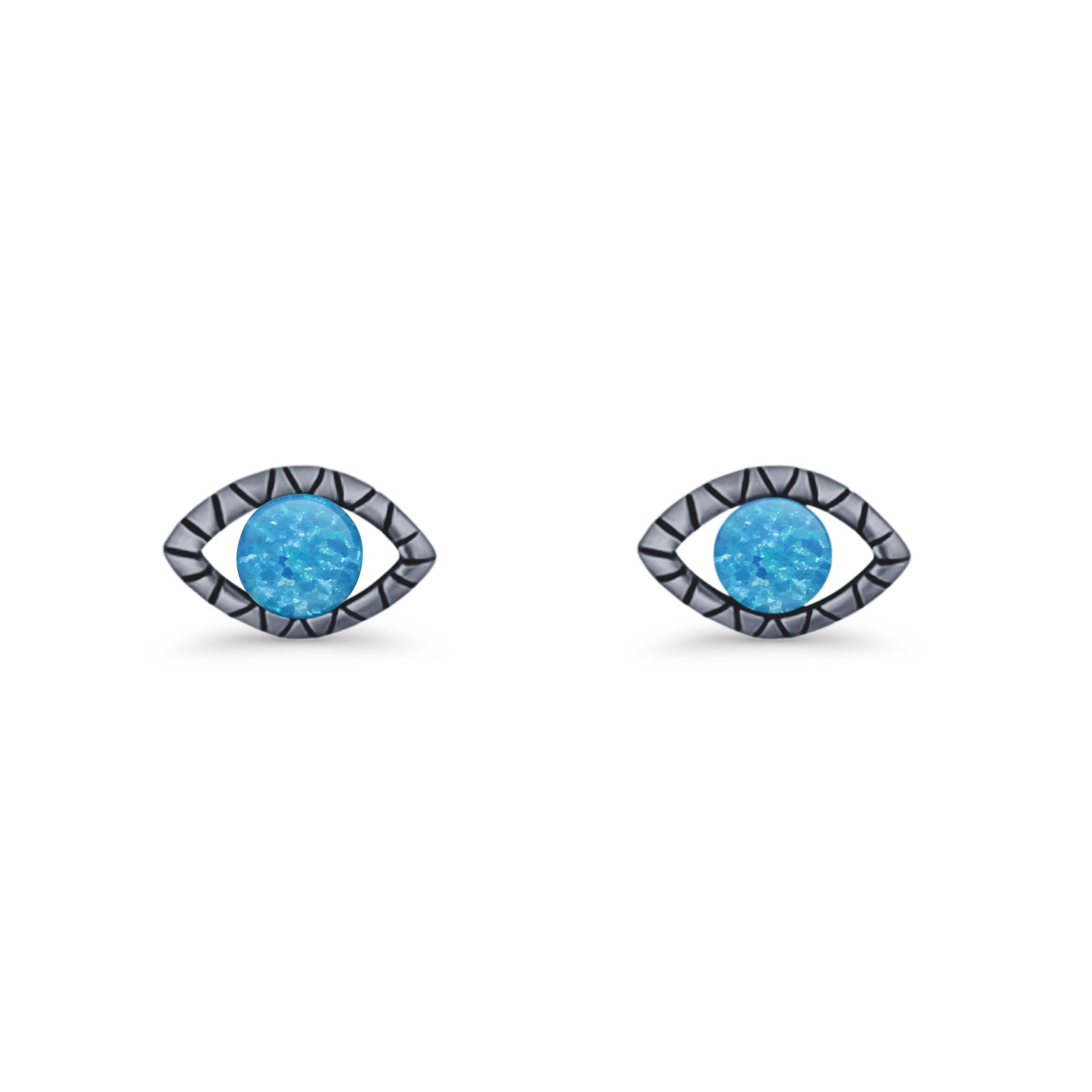 Eyelashes Eye Stud Earring 4.8mm Lab Created Opal Oxidized 925 Sterling Silver