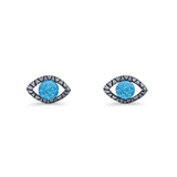 Eyelashes Eye Stud Earring 4.8mm Lab Created Opal Oxidized 925 Sterling Silver