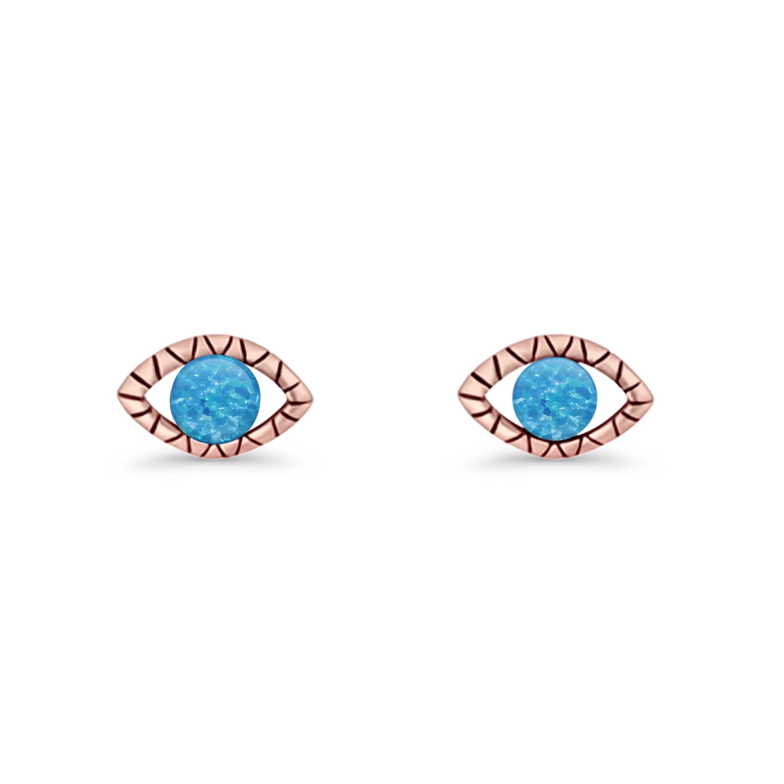 Eyelashes Eye Stud Earring 4.8mm Lab Created Opal Oxidized 925 Sterling Silver