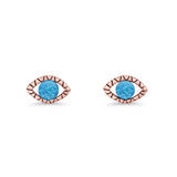 Eyelashes Eye Stud Earring 4.8mm Lab Created Opal Oxidized 925 Sterling Silver