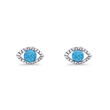 Eyelashes Eye Stud Earring 4.8mm Lab Created Opal Oxidized 925 Sterling Silver