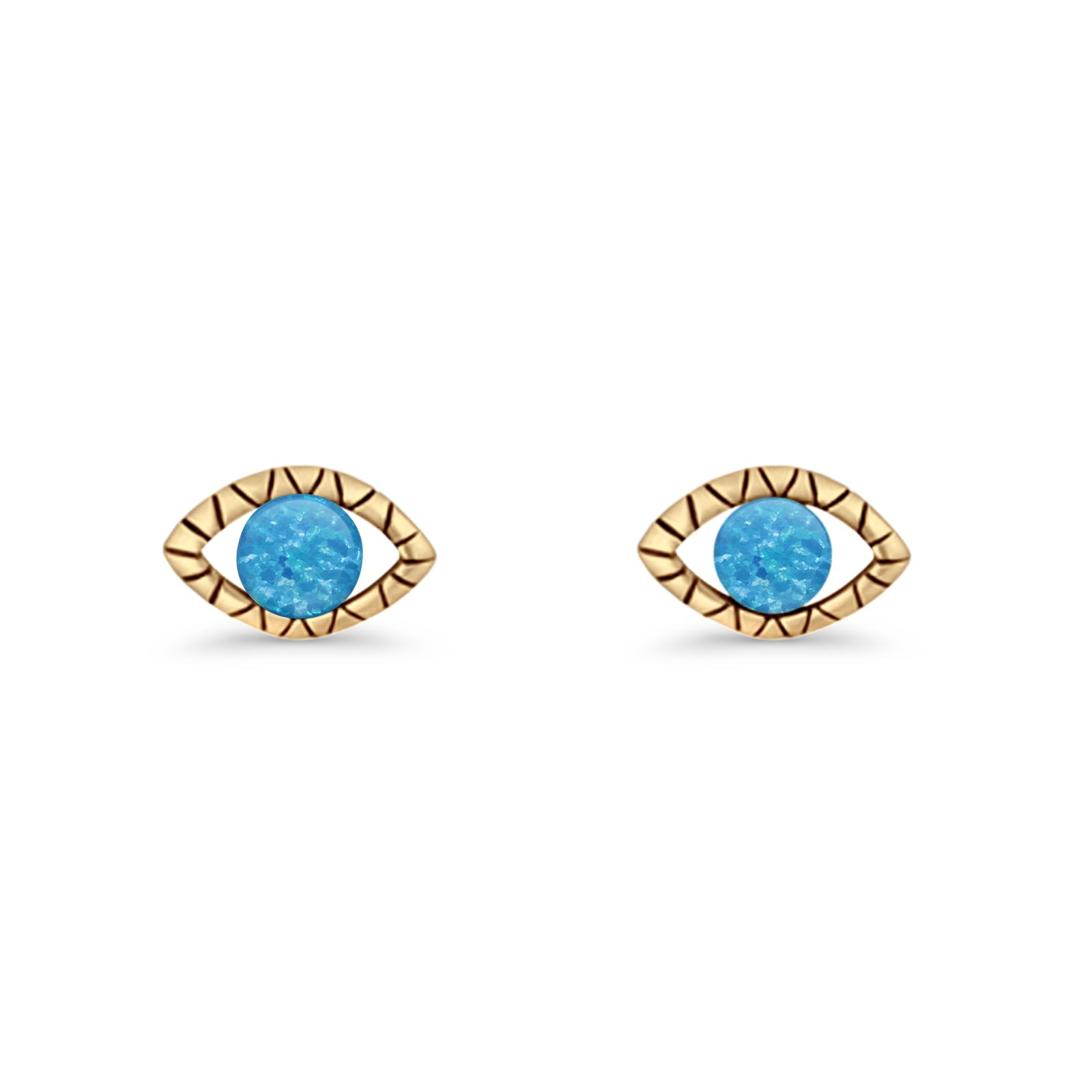Eyelashes Eye Stud Earring 4.8mm Lab Created Opal Oxidized 925 Sterling Silver