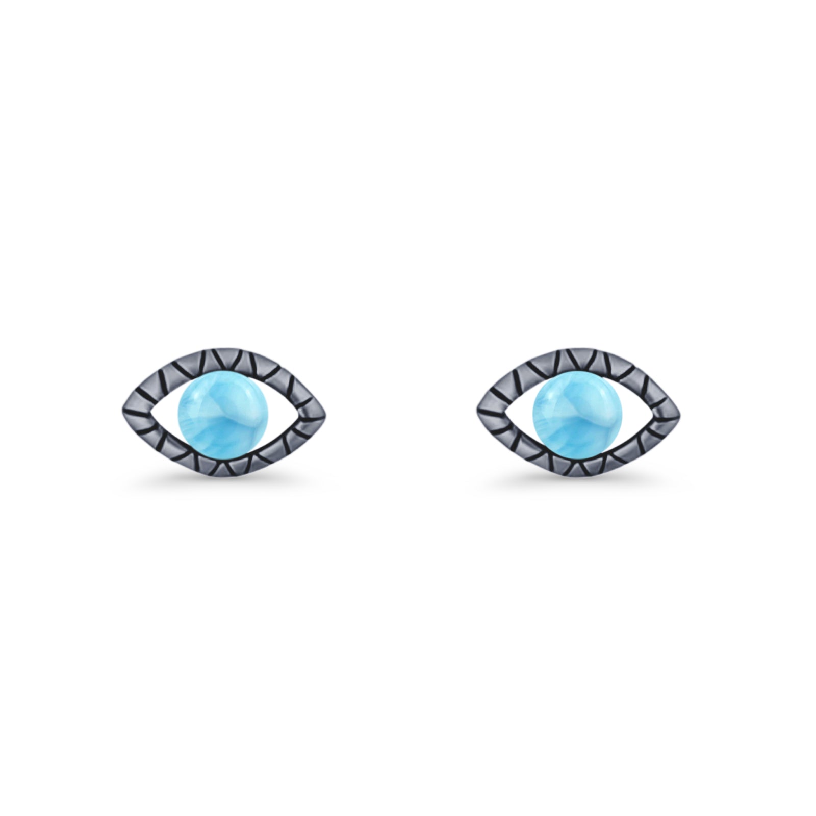 Eyelashes Eye Stud Earring 4.8mm Lab Created Opal Oxidized 925 Sterling Silver