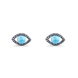 Eyelashes Eye Stud Earring 4.8mm Lab Created Opal Oxidized 925 Sterling Silver