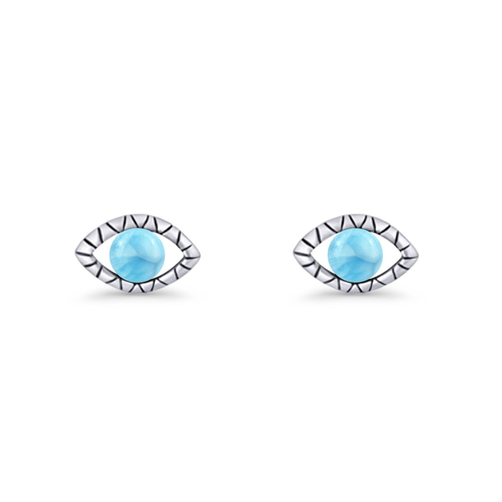 Eyelashes Eye Stud Earring 4.8mm Lab Created Opal Oxidized 925 Sterling Silver