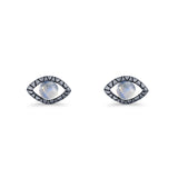 Eyelashes Eye Stud Earring 4.8mm Lab Created Opal Oxidized 925 Sterling Silver