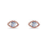 Eyelashes Eye Stud Earring 4.8mm Lab Created Opal Oxidized 925 Sterling Silver