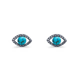 Eyelashes Eye Stud Earring 4.8mm Lab Created Opal Oxidized 925 Sterling Silver
