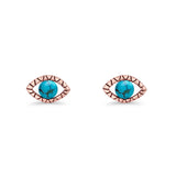 Eyelashes Eye Stud Earring 4.8mm Lab Created Opal Oxidized 925 Sterling Silver