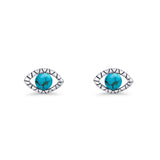 Eyelashes Eye Stud Earring 4.8mm Lab Created Opal Oxidized 925 Sterling Silver