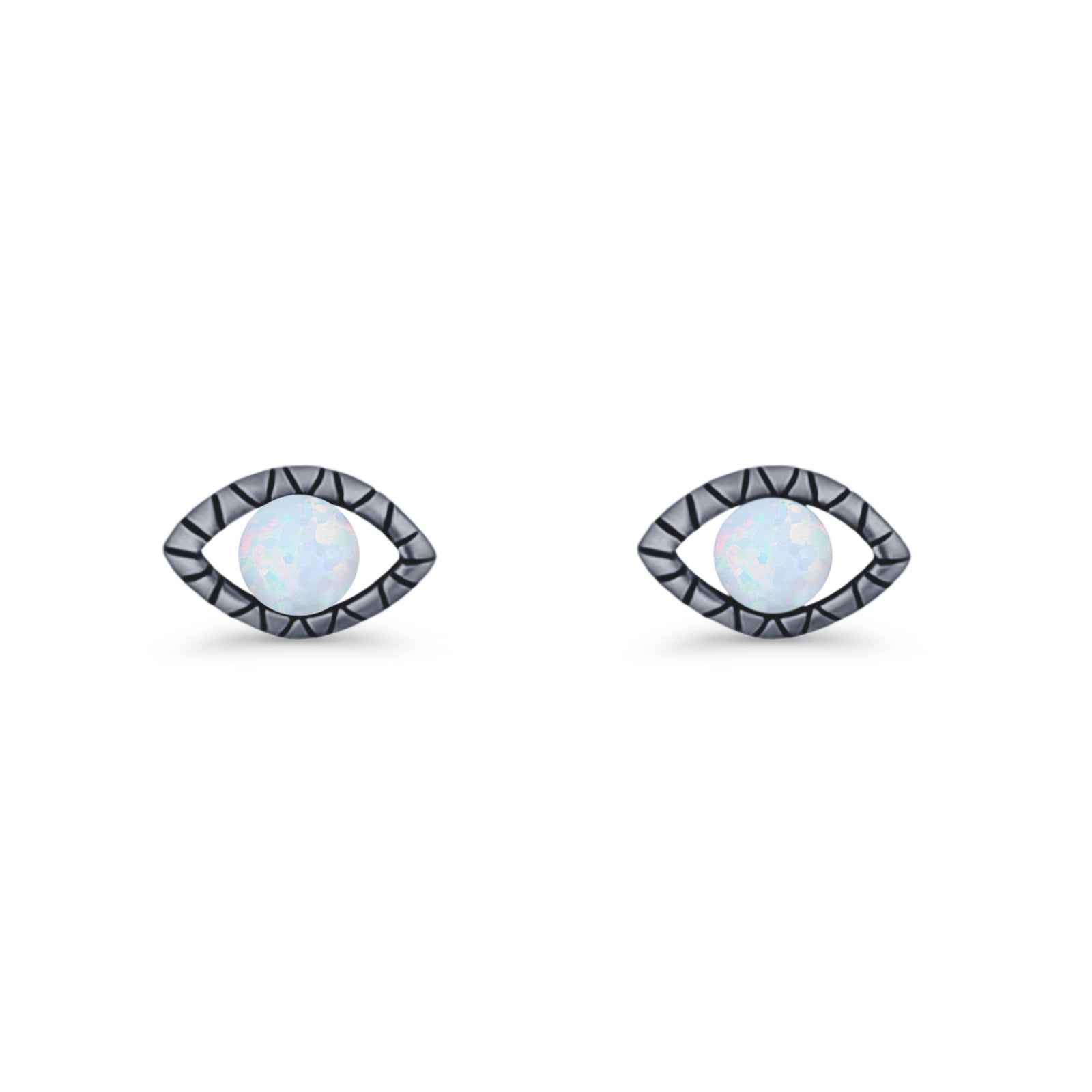 Eyelashes Eye Stud Earring 4.8mm Lab Created Opal Oxidized 925 Sterling Silver