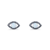 Eyelashes Eye Stud Earring 4.8mm Lab Created Opal Oxidized 925 Sterling Silver