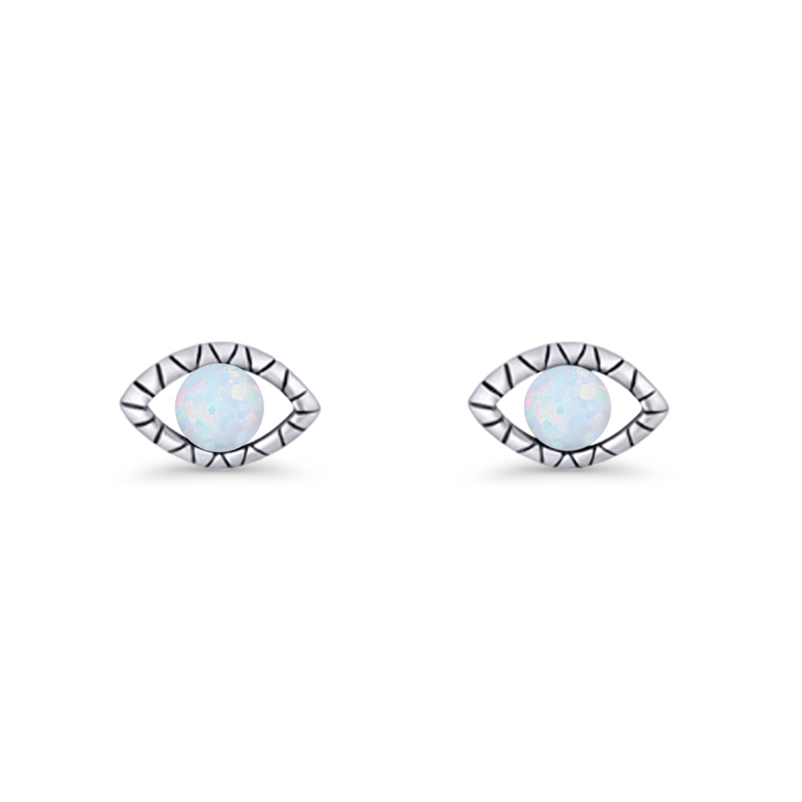 Eyelashes Eye Stud Earring 4.8mm Lab Created Opal Oxidized 925 Sterling Silver
