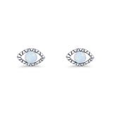 Eyelashes Eye Stud Earring 4.8mm Lab Created Opal Oxidized 925 Sterling Silver