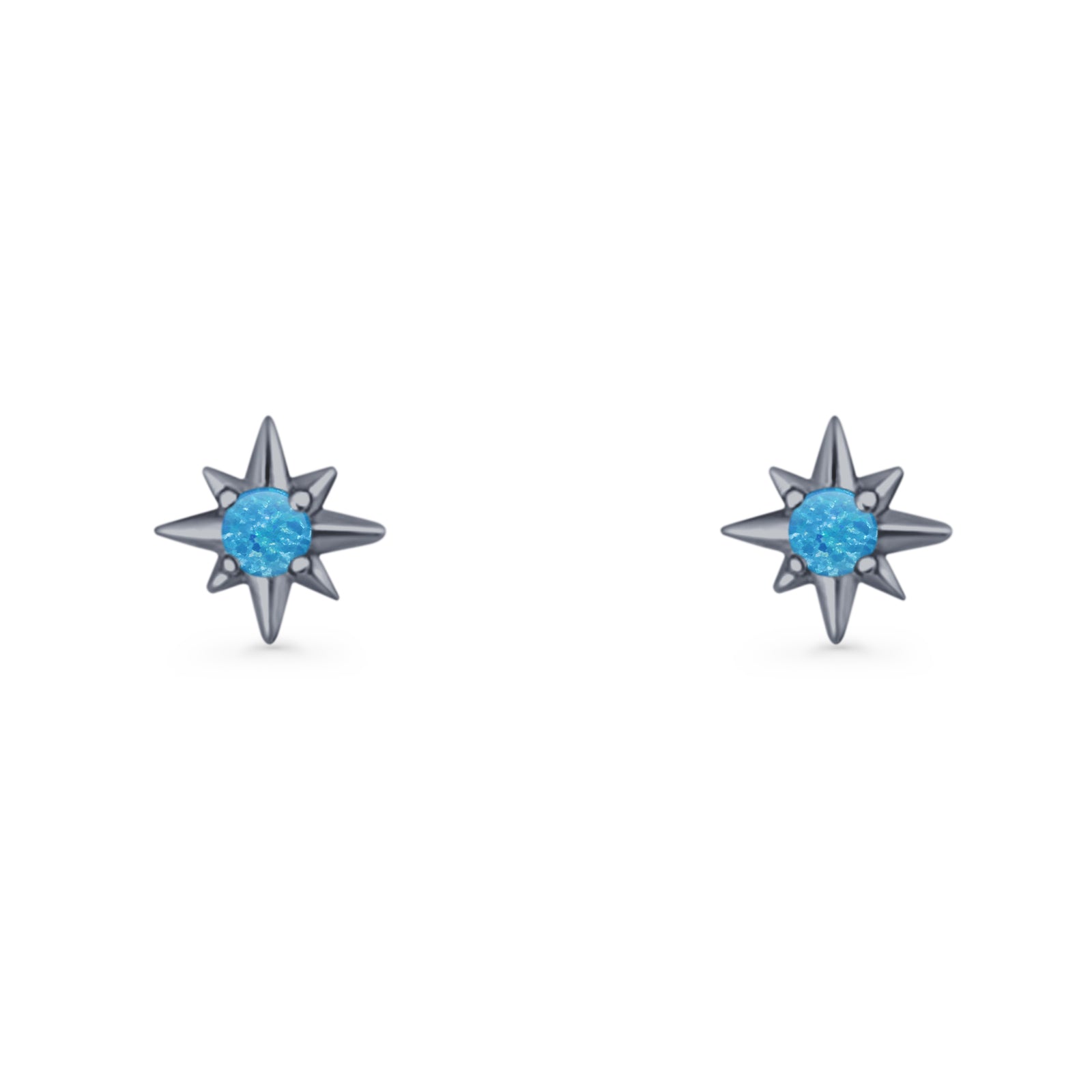 Round 5.4mm Star Stud Earring Lab Created Opal 925 Sterling Silver