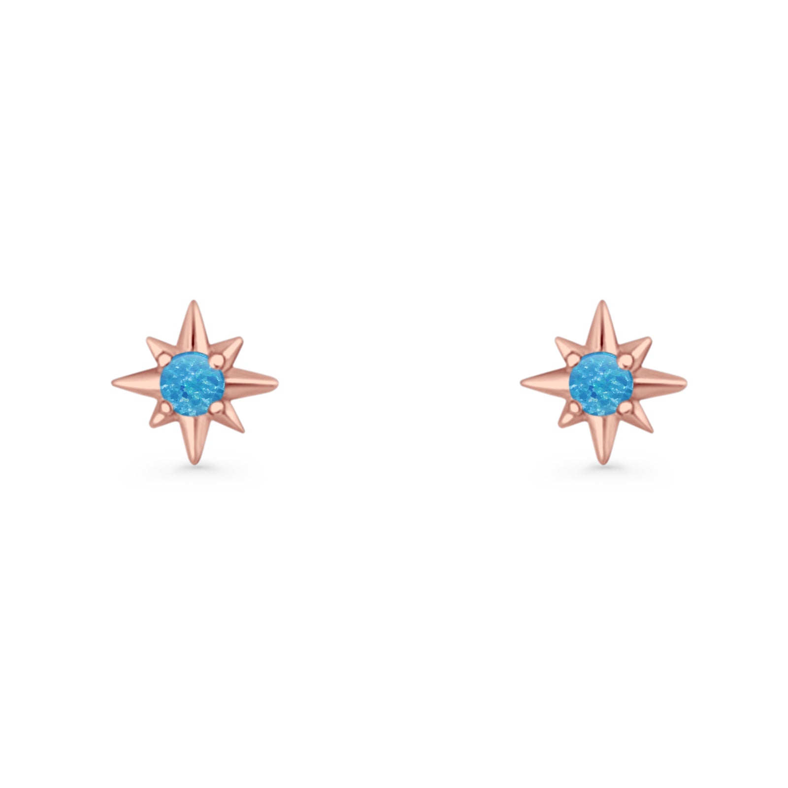 Round 5.4mm Star Stud Earring Lab Created Opal 925 Sterling Silver