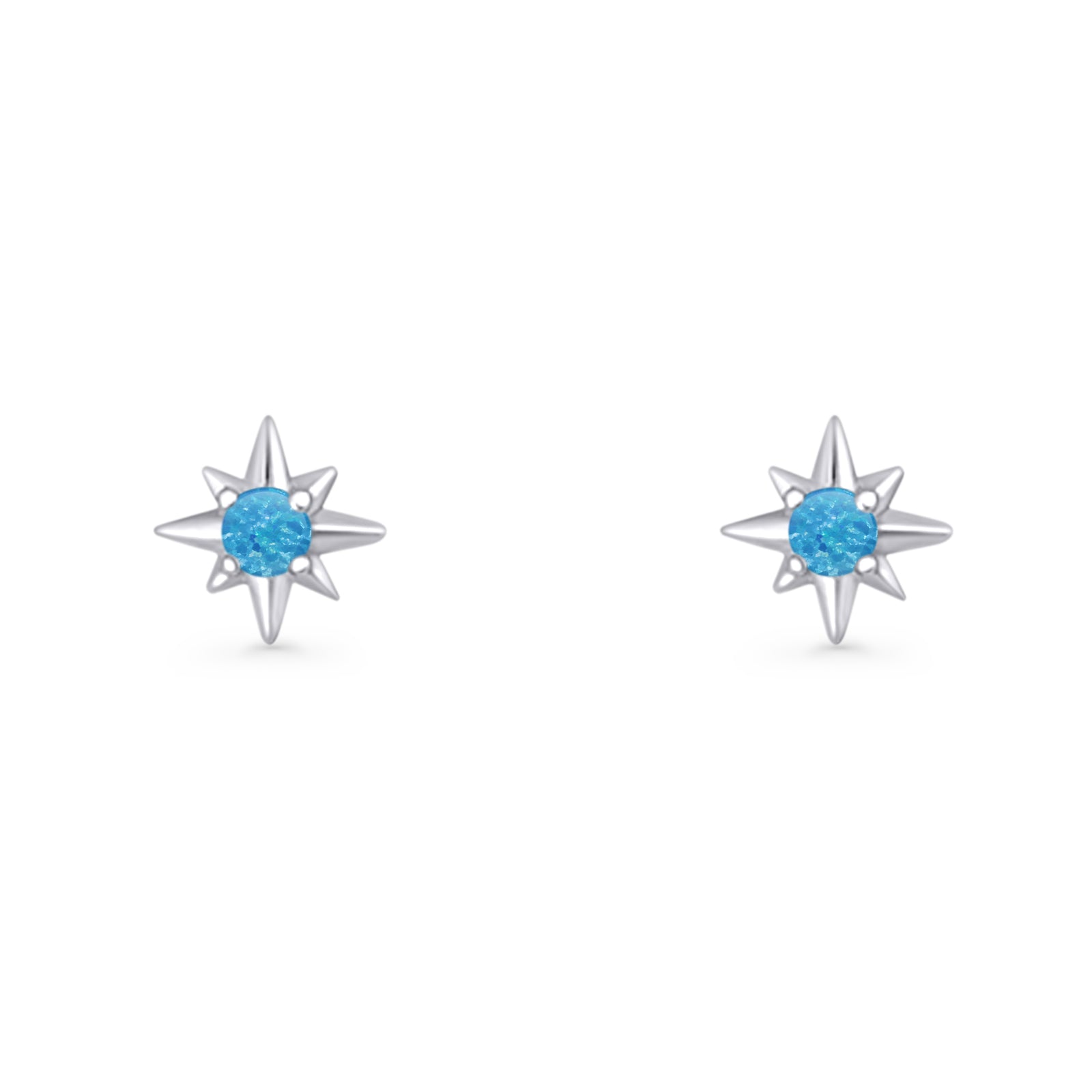 Round 5.4mm Star Stud Earring Lab Created Opal 925 Sterling Silver