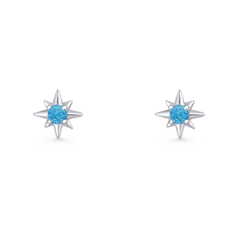 Round 5.4mm Star Stud Earring Lab Created Opal 925 Sterling Silver