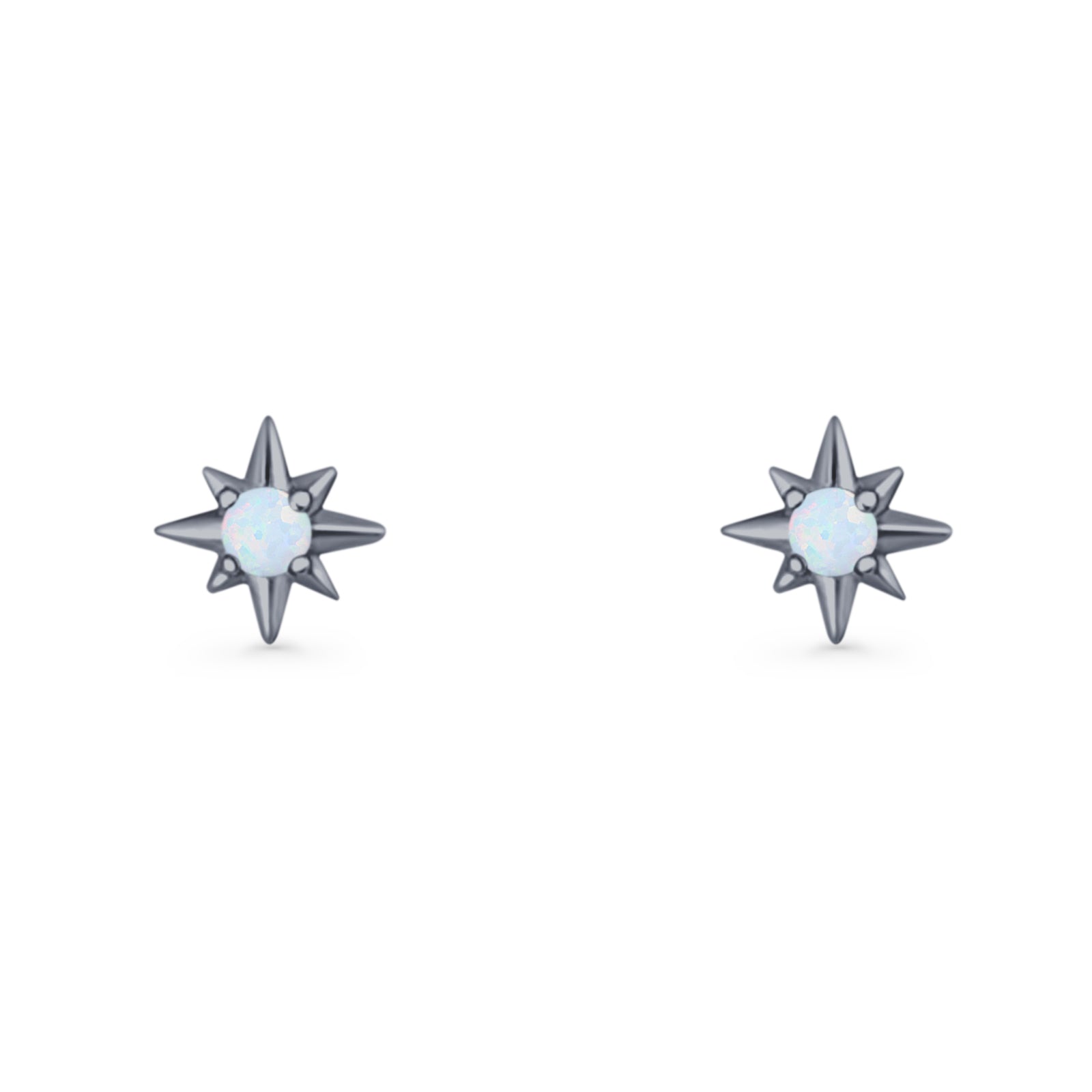 Round 5.4mm Star Stud Earring Lab Created Opal 925 Sterling Silver