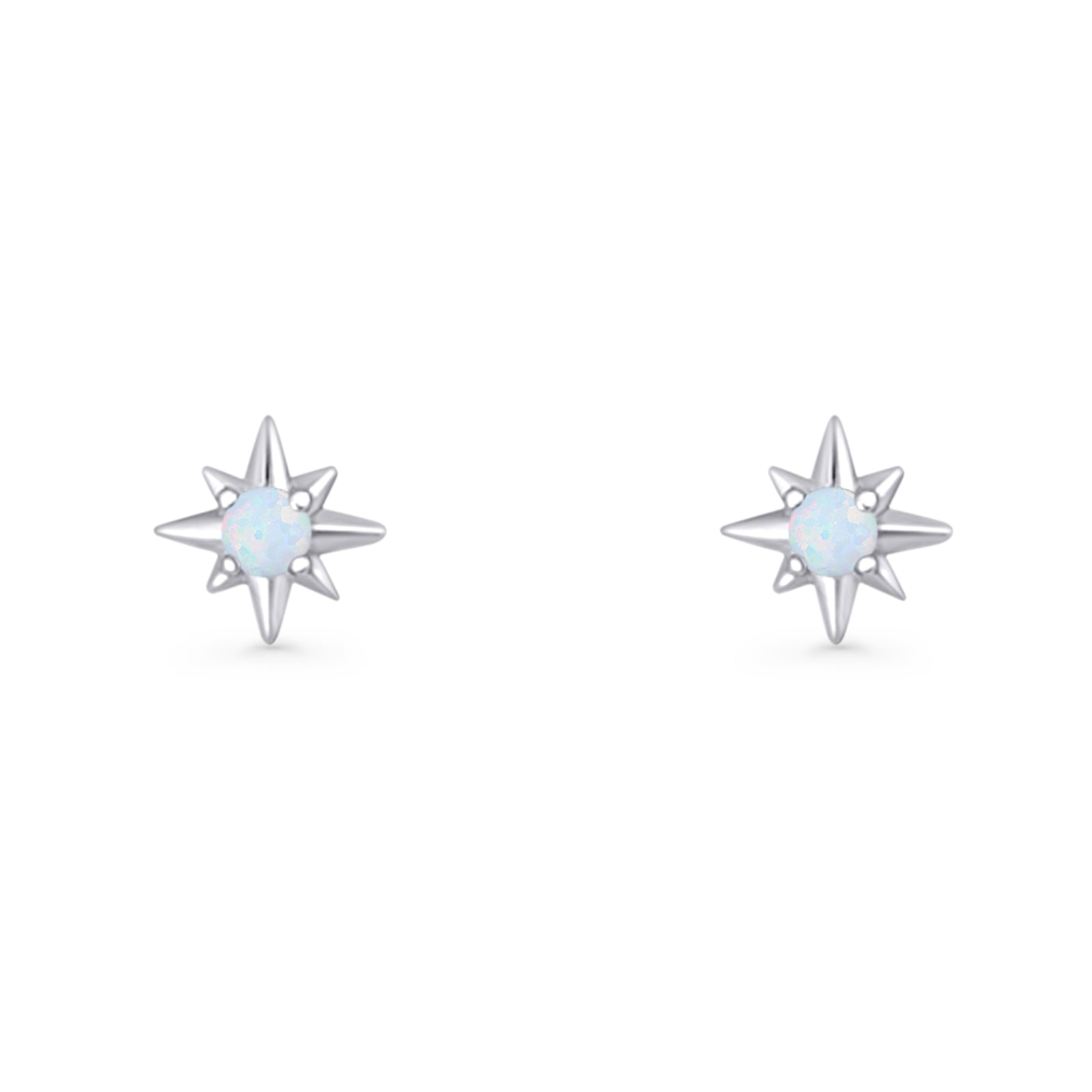 Round 5.4mm Star Stud Earring Lab Created Opal 925 Sterling Silver