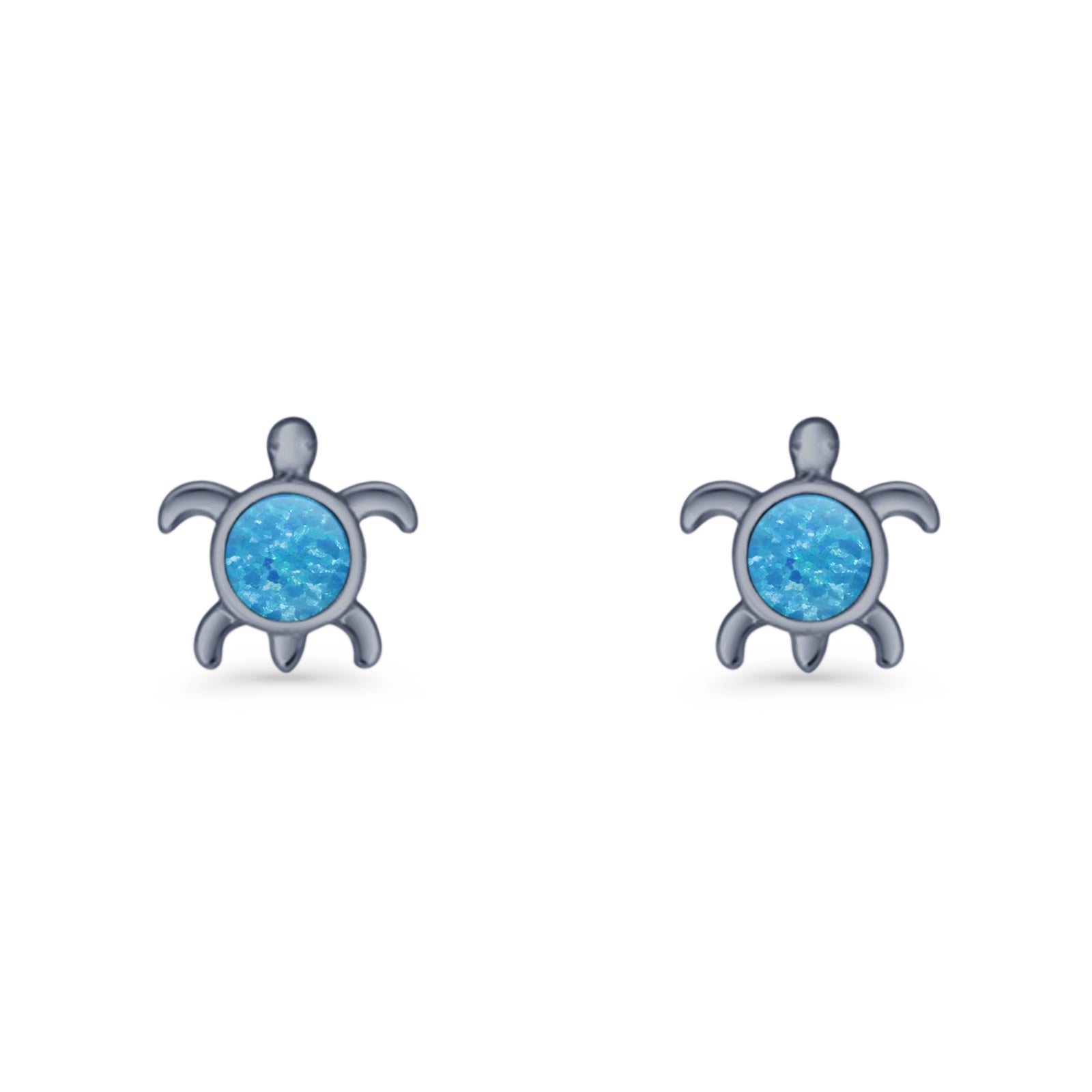 Round 8.5mm Lab Created Opal Turtle Stud Earring 925 Sterling Silver
