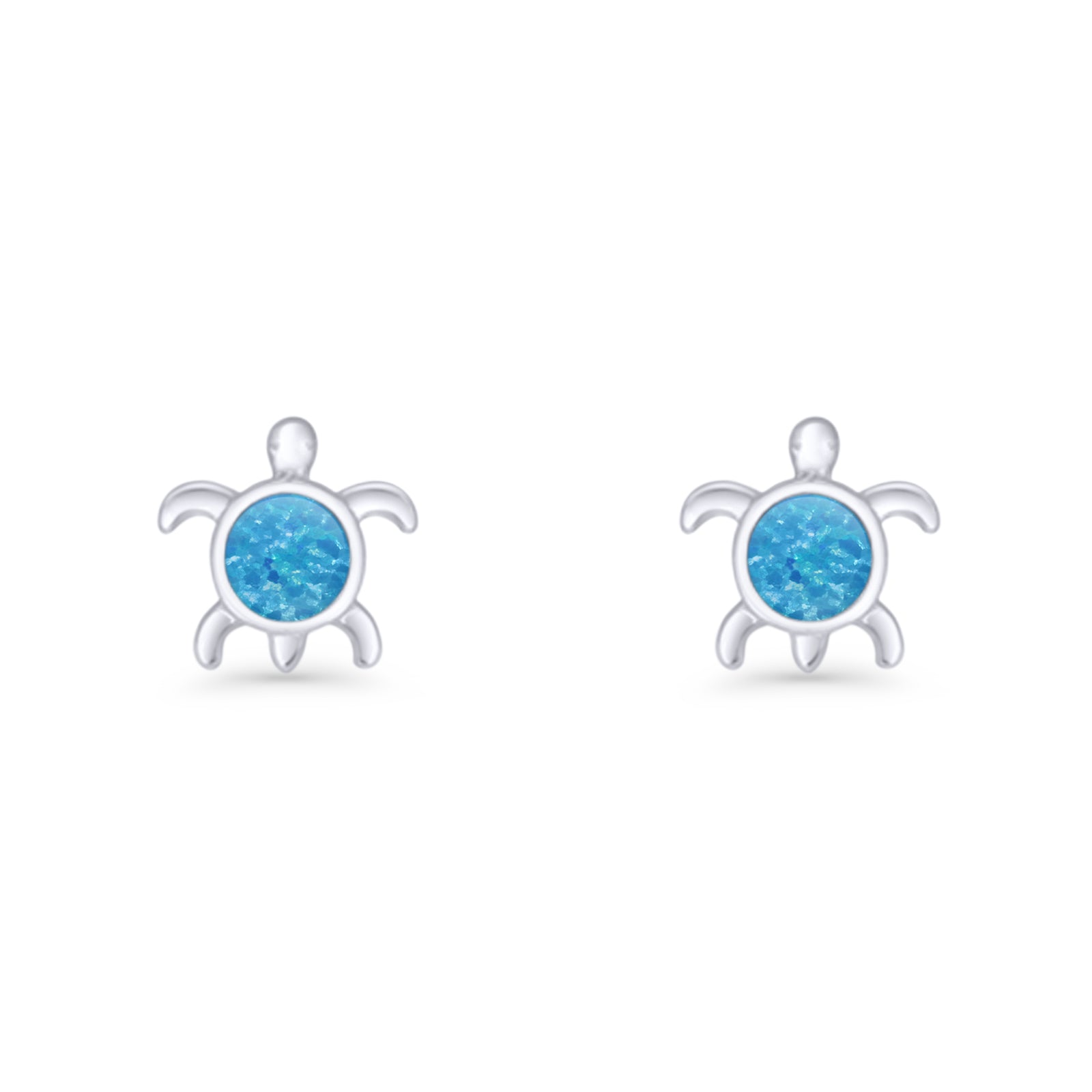 Round 8.5mm Lab Created Opal Turtle Stud Earring 925 Sterling Silver