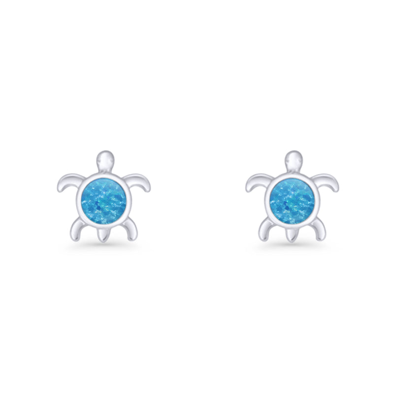 Round 8.5mm Lab Created Opal Turtle Stud Earring 925 Sterling Silver