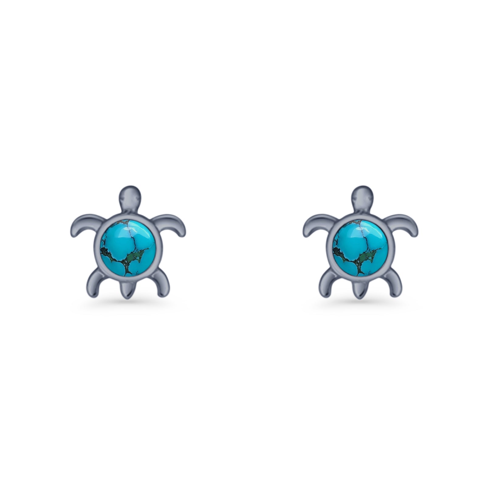 Round 8.5mm Lab Created Opal Turtle Stud Earring 925 Sterling Silver