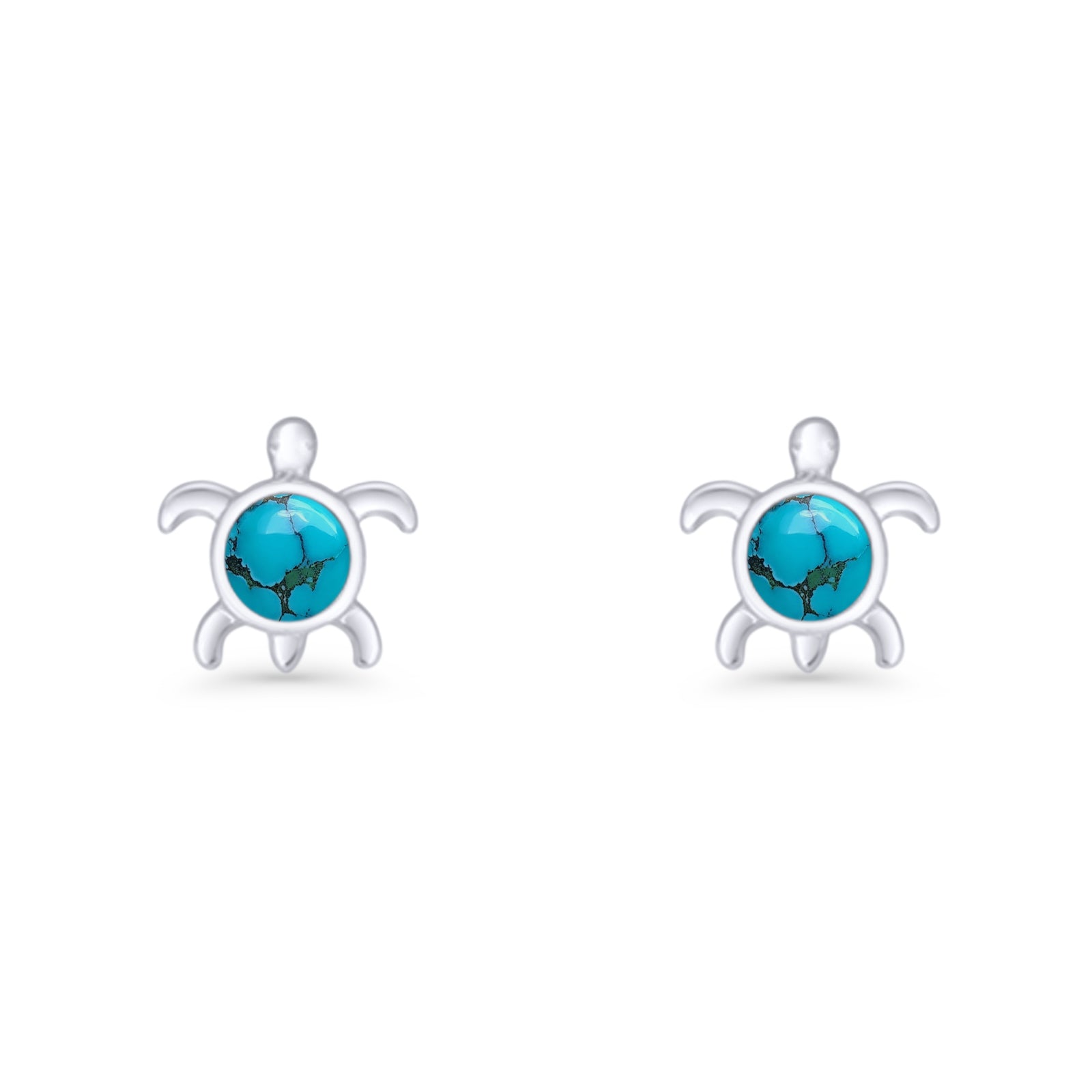 Round 8.5mm Lab Created Opal Turtle Stud Earring 925 Sterling Silver