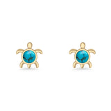 Round 8.5mm Lab Created Opal Turtle Stud Earring 925 Sterling Silver