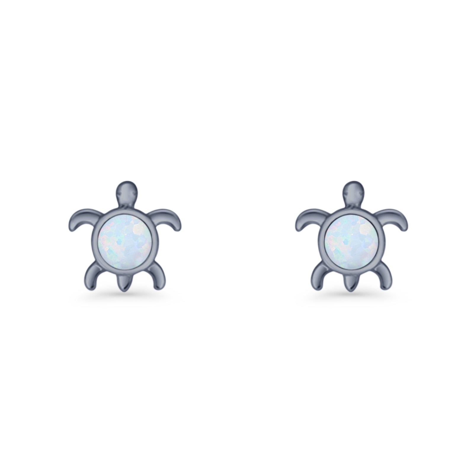 Round 8.5mm Lab Created Opal Turtle Stud Earring 925 Sterling Silver