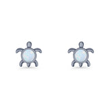 Round 8.5mm Lab Created Opal Turtle Stud Earring 925 Sterling Silver
