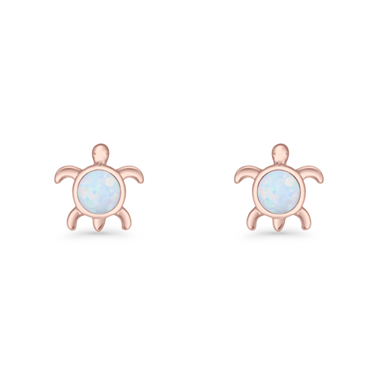 Round 8.5mm Lab Created Opal Turtle Stud Earring 925 Sterling Silver