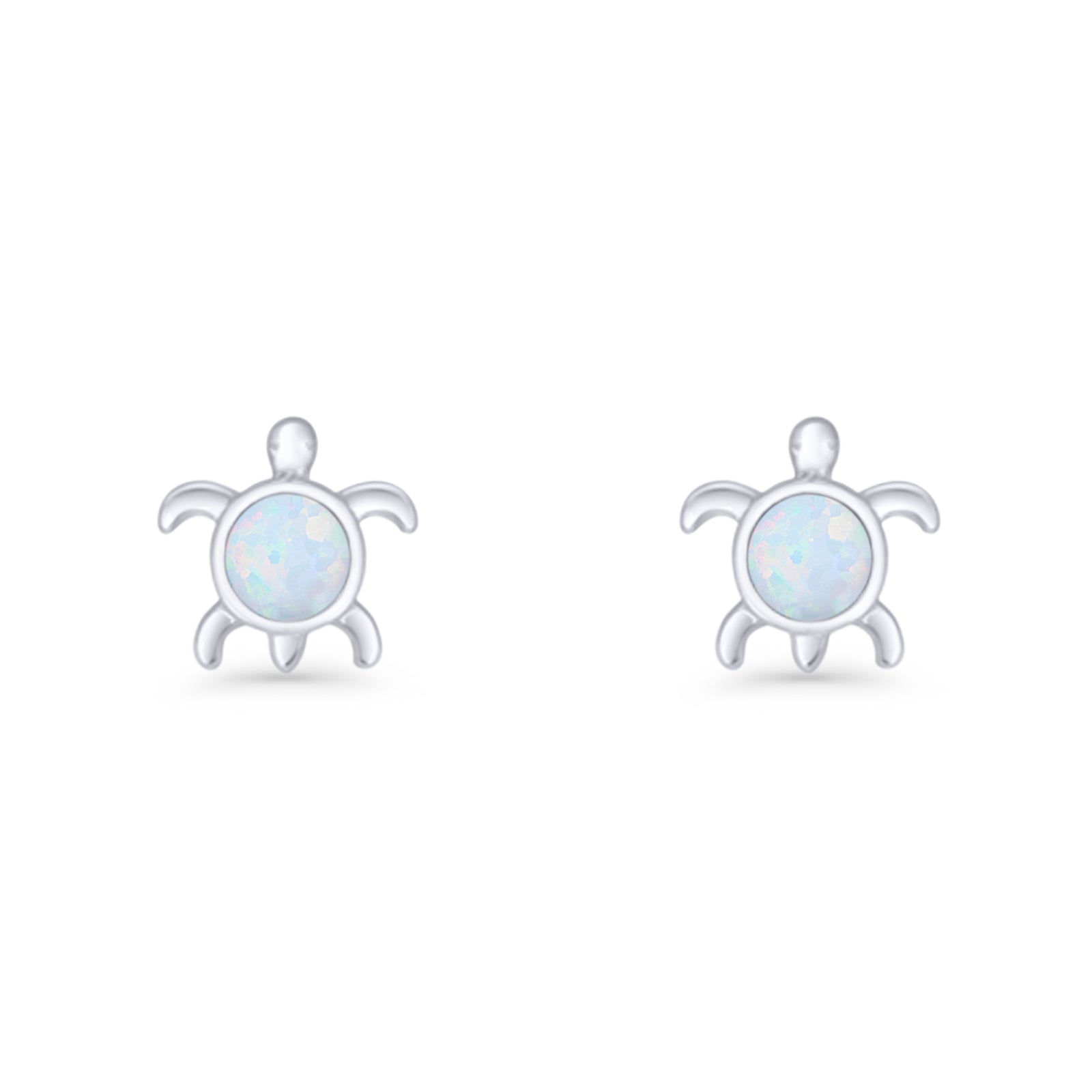 Round 8.5mm Lab Created Opal Turtle Stud Earring 925 Sterling Silver