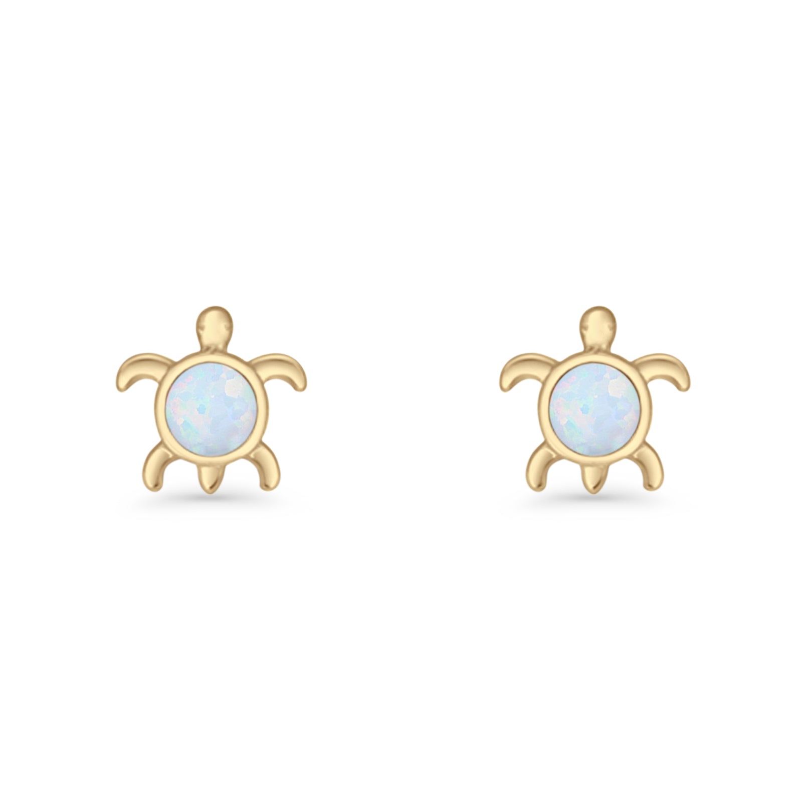 Round 8.5mm Lab Created Opal Turtle Stud Earring 925 Sterling Silver