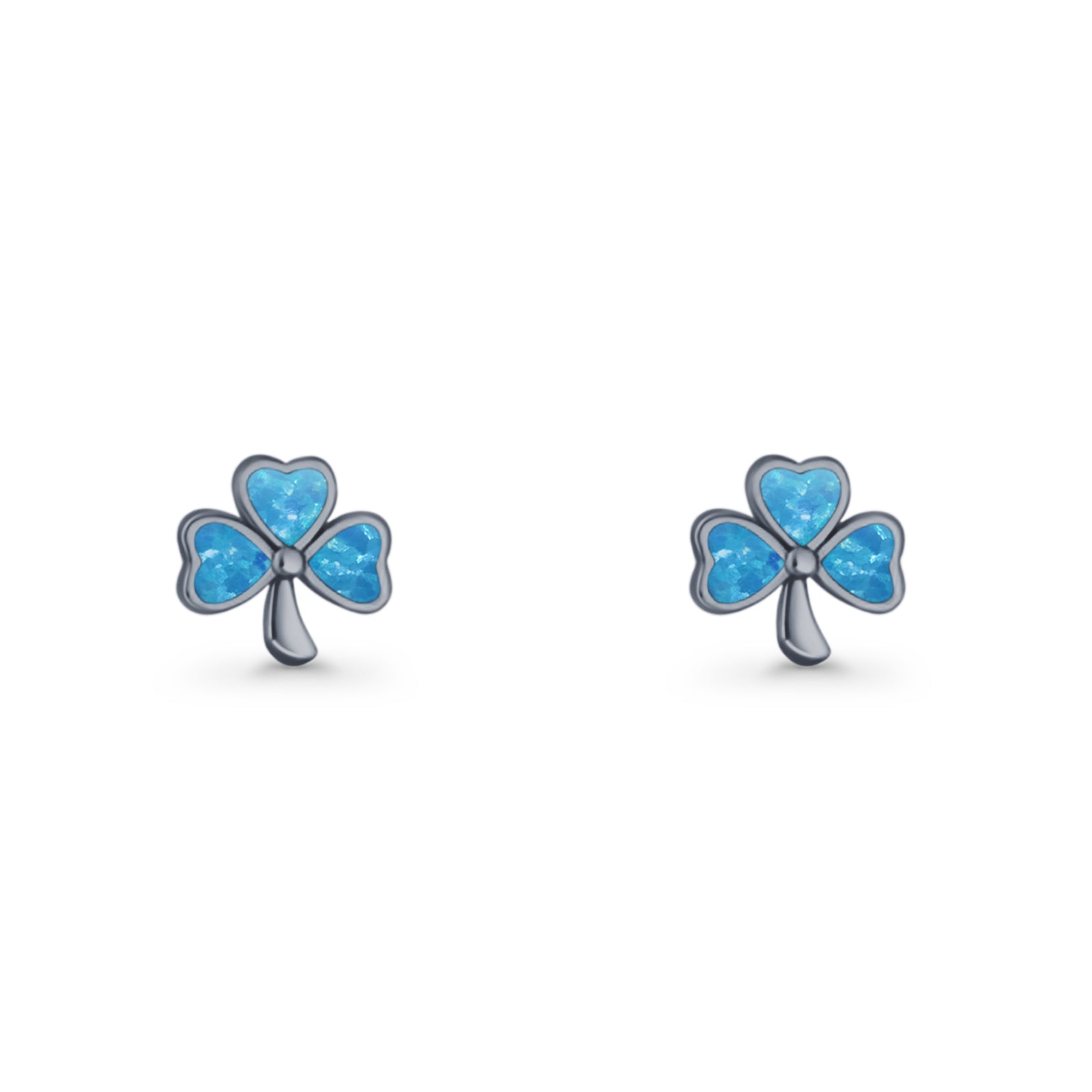 Four Leaf Clover Stud Earring 7mm Lab Created Opal 925 Sterling Silver