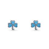 Four Leaf Clover Stud Earring 7mm Lab Created Opal 925 Sterling Silver